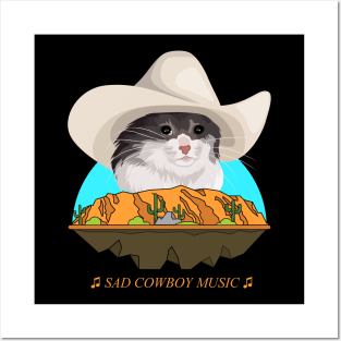 Sad Cat Wearing a Cowboy Hat Crying Meme Posters and Art